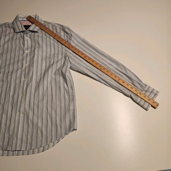 Egara Shirt Blue Striped Pink Flip Cuffs Modern Fit Stretch Mens Large - Picture 13 of 13